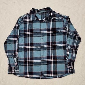 Eddie Bauer Men's Long Sleeve Button Up Teal and Black Plaid Casual Shirt Sz XXL